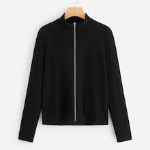 Shein Zip Up Ribbed Knit Solid Jacket