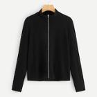 Shein Zip Up Ribbed Knit Solid Jacket