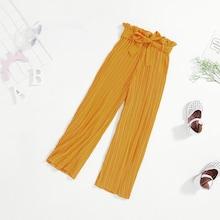Shein Girls Tie Waist Pleated Wide Leg Pants