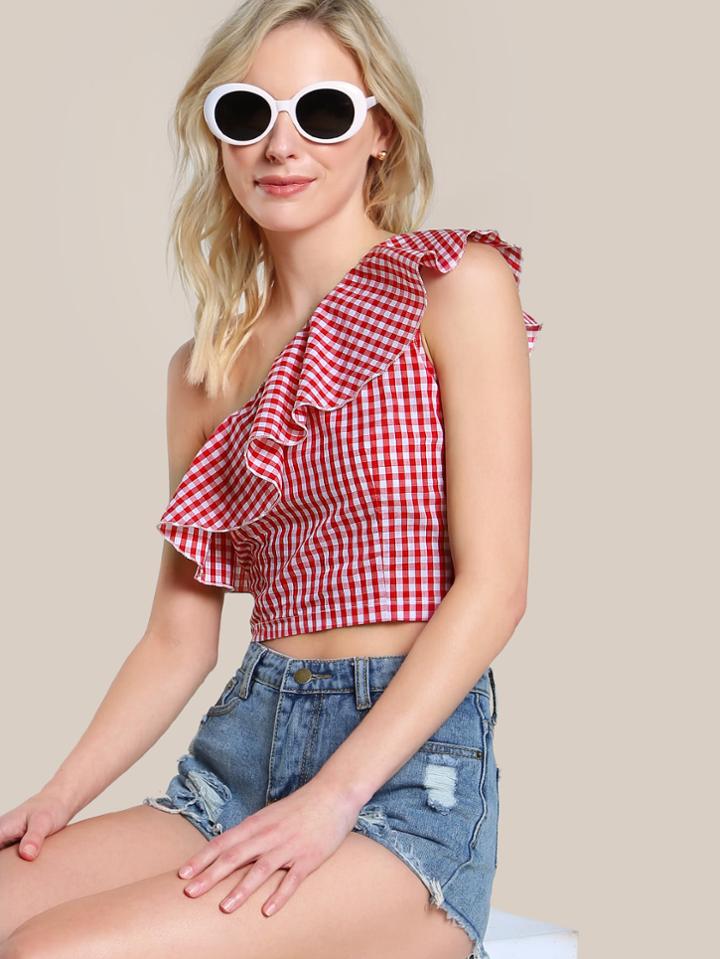 Shein Flounce One Shoulder Form Fitting Top