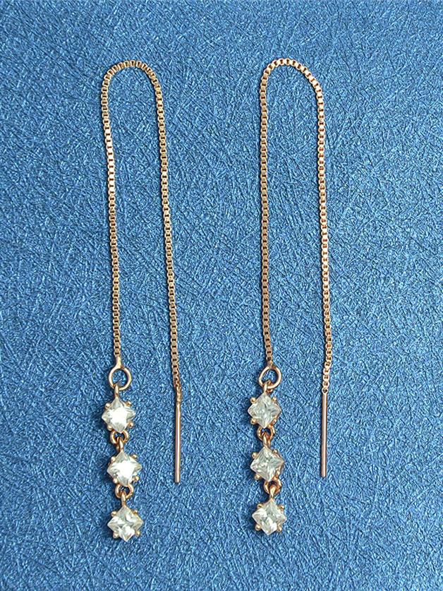 Shein Rosegold New Design Rhinestone Long Chain Earrings