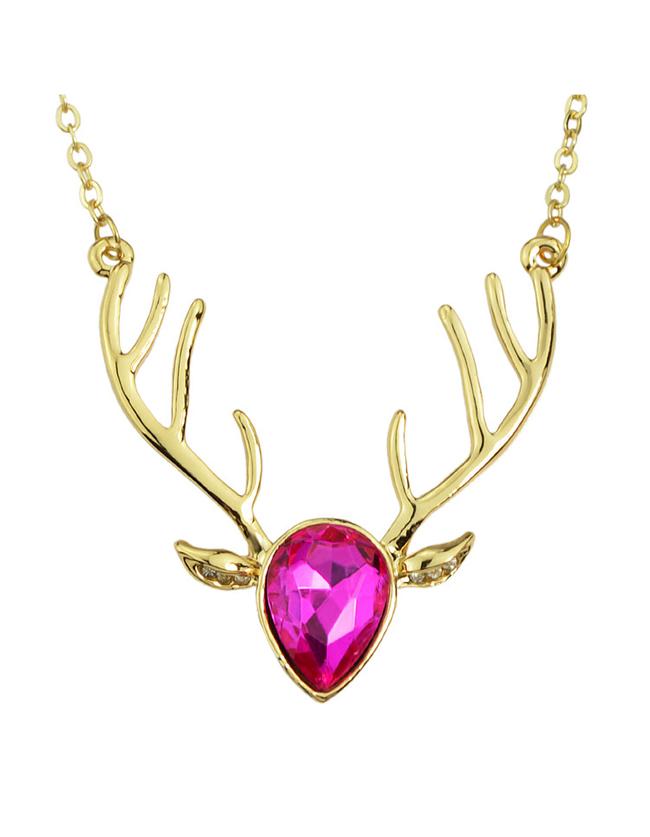 Shein Hotpink Rhinestone Deer Pendant Necklace