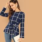 Shein Self Belted Grid Top