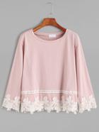 Shein Pink Drop Shoulder Appliques T-shirt