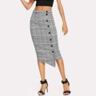 Shein Button Up Split Back Plaid Skirt