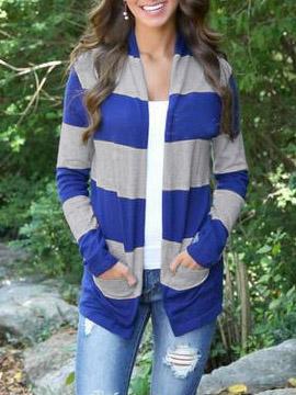 Shein Blue Grey Long Sleeve Striped Cardigan