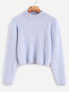 Shein Pale Blue Crew Neck Crop Fuzzy Sweater