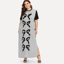 Shein Plus Bow Detail Color Block Dress