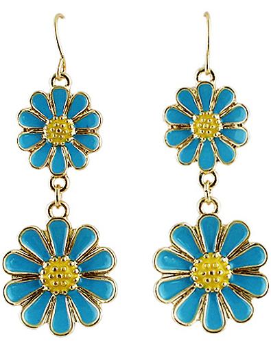 Shein Blue Glaze Gold Flower Dangle Earrings