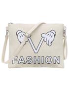 Shein Off White Printed Flat Clutch With Strap
