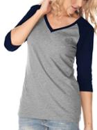 Shein Colour-block V Neck Slim T-shirt