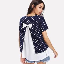 Shein Polka Dot Bow Detail Back 2 In 1 Top