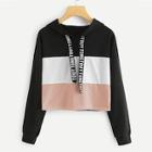 Shein Letter Print Tape Color-block Drawstring Hoodie