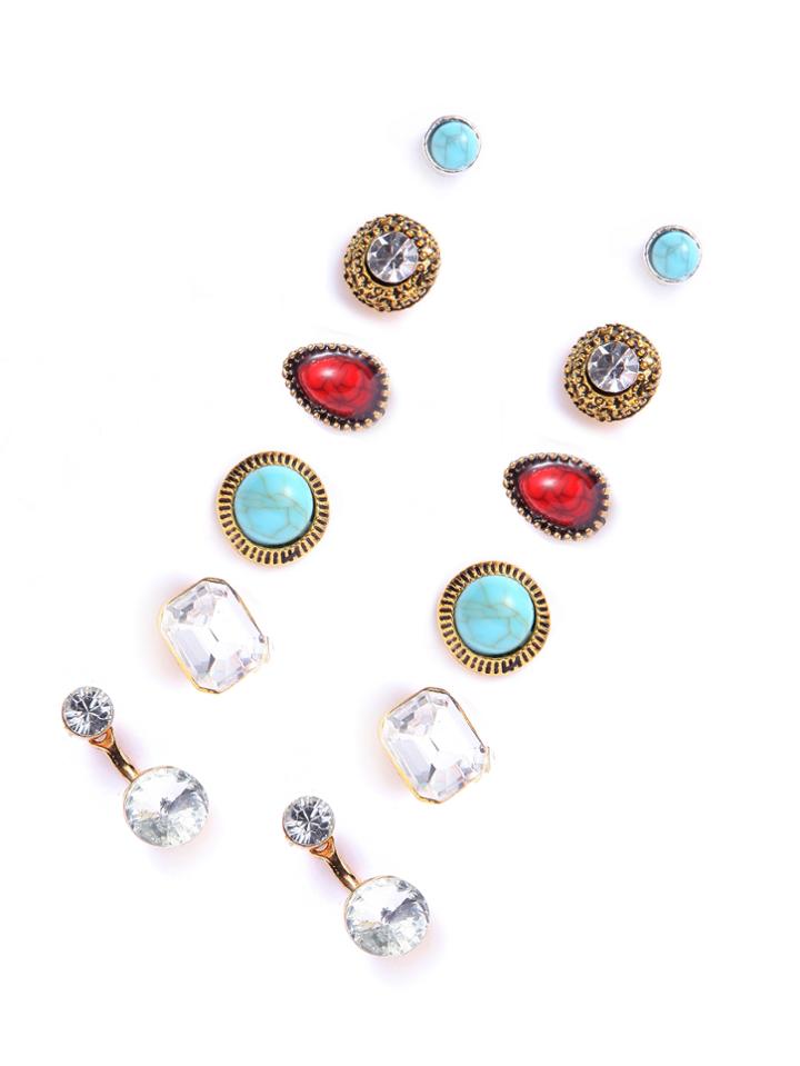 Shein Multicolor Rhinestone Vintage Earrings Set