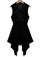 Rosewe Hot Sale Printed Turndown Collar Irregular Hem Black Dress