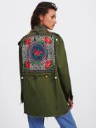 Shein Beading Pom Pom Detail Raw Edge Military Jacket