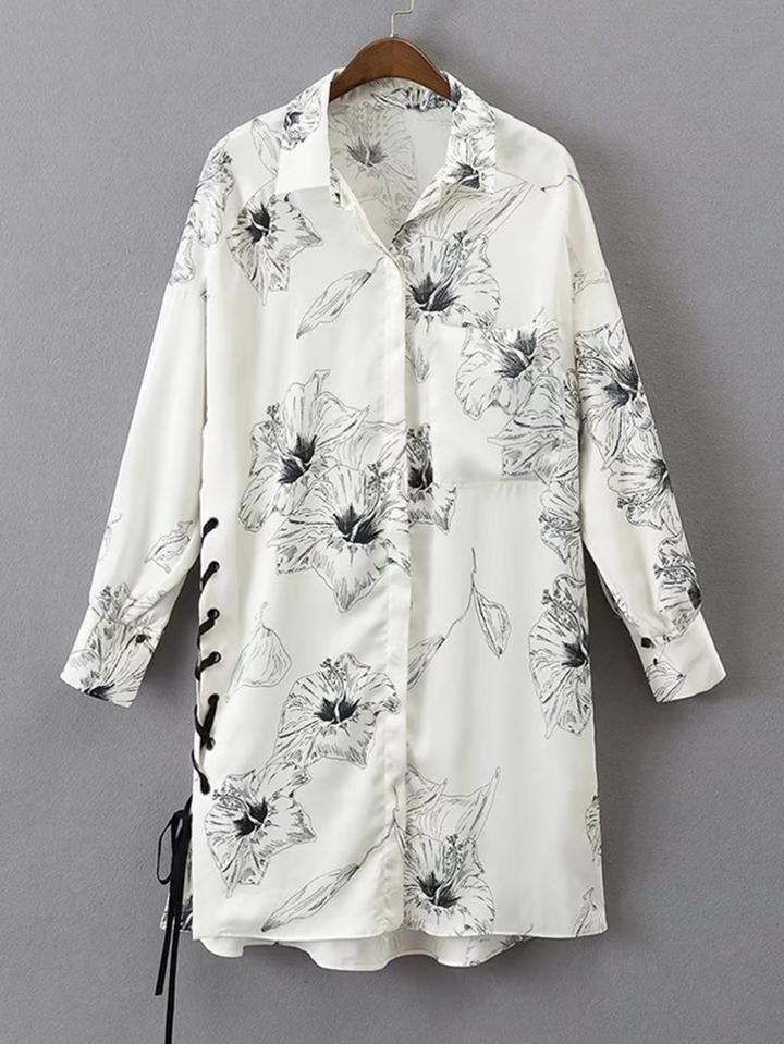 Shein Eyelet Lace Up Side Shirt Dress