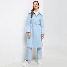 Shein Faux Fur Detail Longline Coat