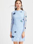 Shein Embroidered Butterfly Applique Floral Lace Dress