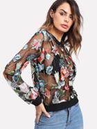 Shein Botanical Embroidered Mesh Pullover