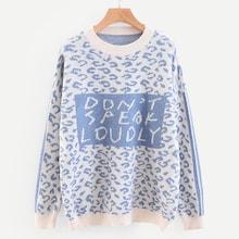 Shein Drop Shoulder Letter & Leopard Print Jumper