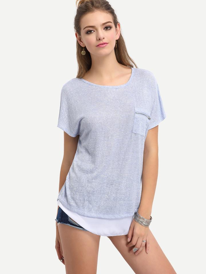 Shein Light Blue Short Sleeve Pocket T-shirt