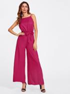Shein Open Back Wide Leg Cami Jumpsuit With Belt