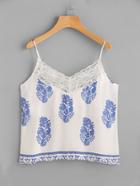 Shein Vintage Print Lace Panel Cami Top