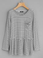 Shein Pocket Front Frill Detail Striped Smock Top