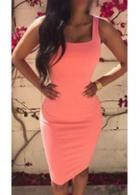 Rosewe Square Neck Sleeveless Pink Bodycon Dress