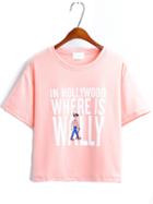 Shein Letters Print Embroidered Pink T-shirt