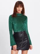 Shein Fluted Sleeve Ribbed Velvet Tee