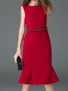 Shein Red Contrast Mesh Beading Frill Dress