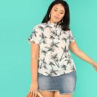 Shein Plus Coconut Tree Print Frill Trim Blouse