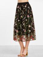Shein Floral Embroidered Mesh Overlay Tea Length Skirt