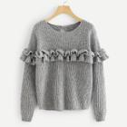 Shein Pearl Beading Ruffle Trim Heathered Sweater