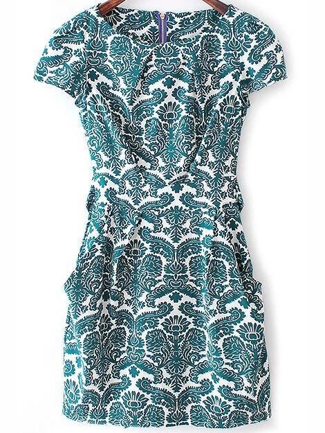 Shein Short Sleeve Rockabilly Peasant Floral Bow Camo Slim Dress