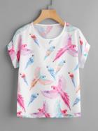 Shein Random Parrot Print Cuffed T-shirt