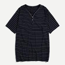 Shein Men Button Front Striped Tee