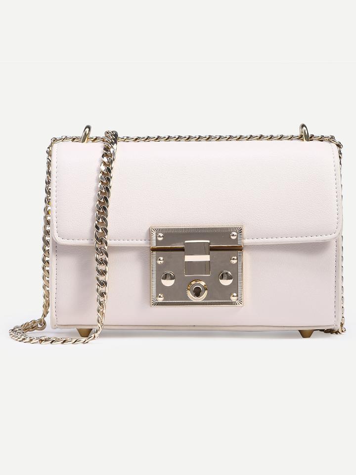 Shein White Pushlock Flap Bag With Chain