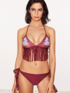 Shein Red Floral Print Fringe Detail Side Tie Bikini Set