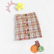 Shein Girls Button Up Raw Hem Tweed Skirt