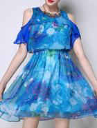 Shein Blue Cold Shoulder Ruffle A-line Dress