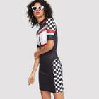 Shein Color Block Gingham Zip Up Dress