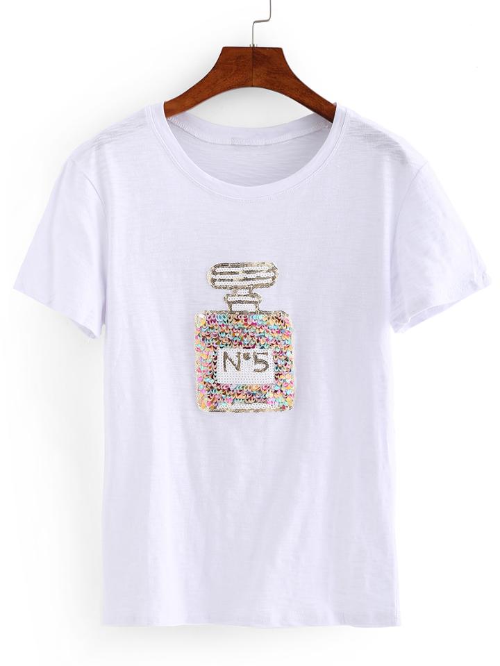 Shein Sequin Perfume T-shirt - White