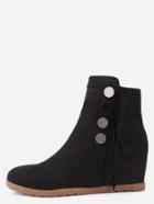 Shein Black Faux Suede Side Zipper Hidden Wedge Heel Tassel Short Boots