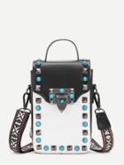 Shein Turquoise & Studded Decorated Pu Bag