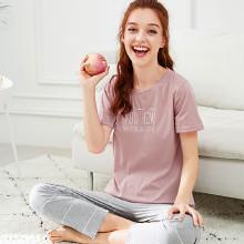 Shein Letter Print Top & Striped Pants Pj Set