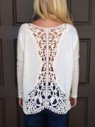 Shein White Long Sleeve Lace Hollow T-shirt