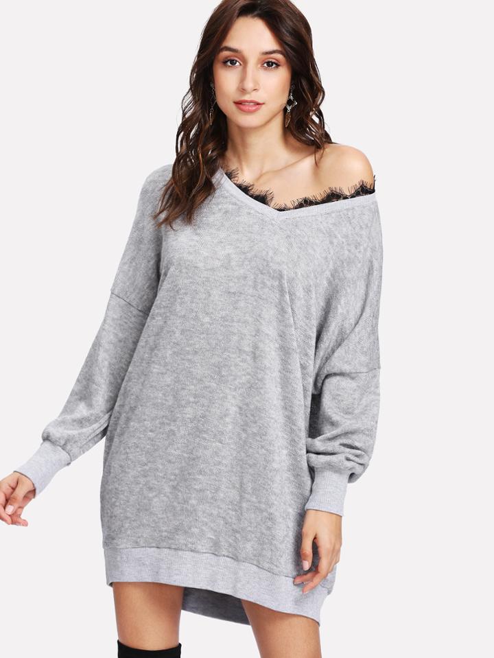 Shein Contrast Eyelash Lace Marled Knit Dress